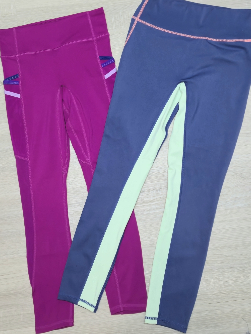 Fabletics Girls' Colorblock Leggings - Magenta & Navy with Mint Trim